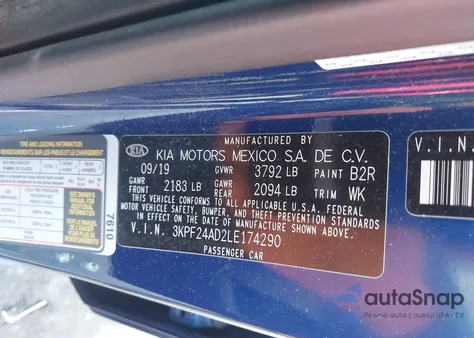 2020 Kia Forte Lxs из США, поврежденный, VIN 3KPF24AD2LE174290